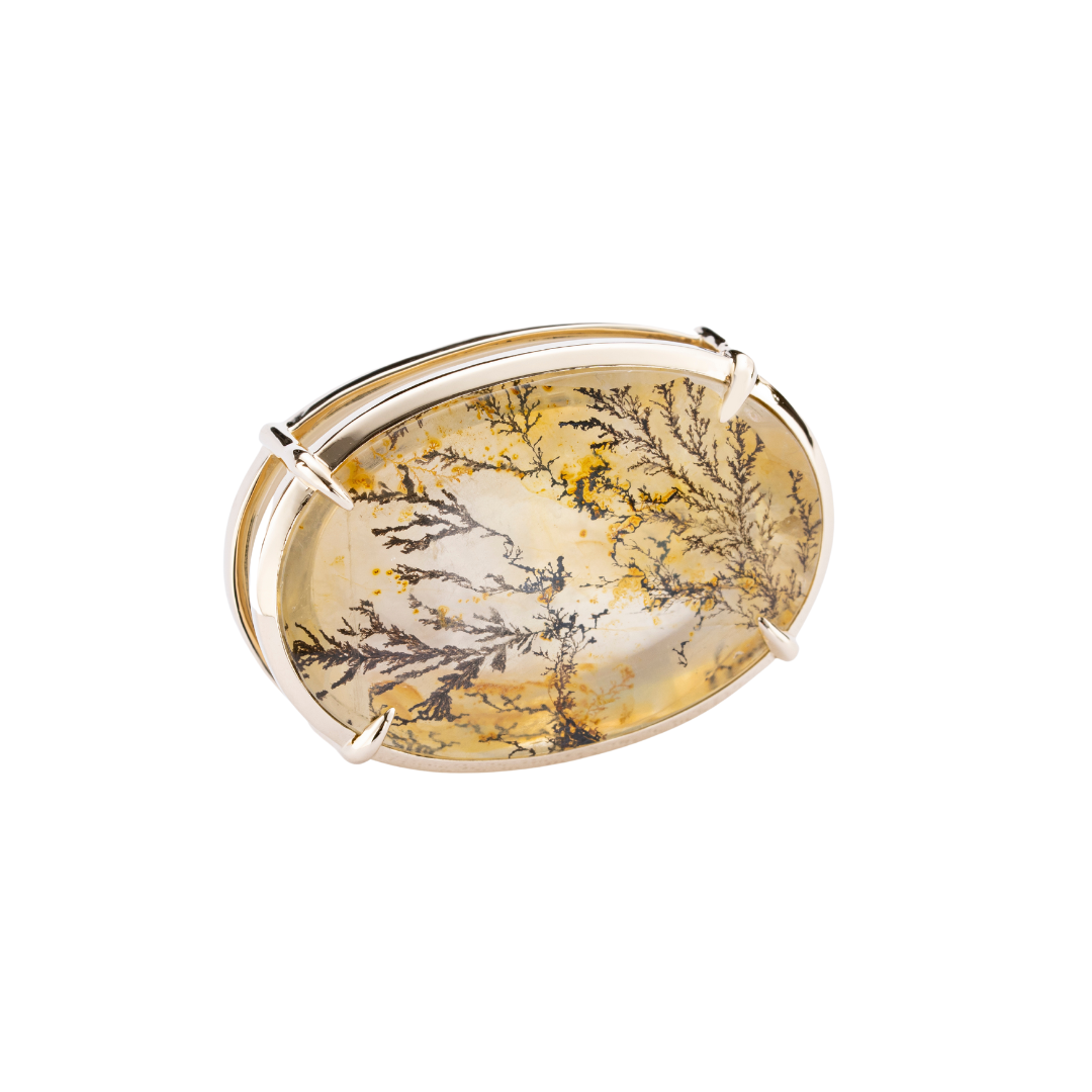 Soft Panorama | 14K Gold Dendritic Agate Mother of Pearl Ring