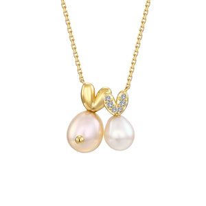 Beloved Two | 18K Gold Pearl Diamond Pendant