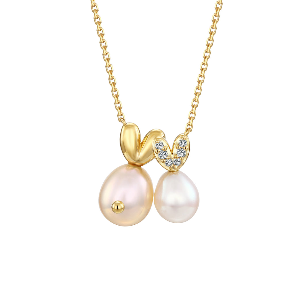 Beloved Two | 18K Gold Pearl Diamond Pendant