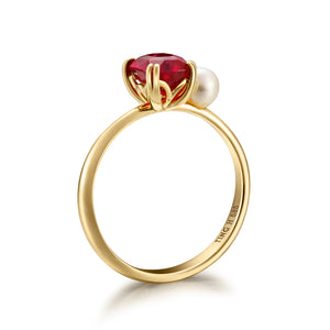 14K Gold Ring Ruby Pearl｜Playful Beauty