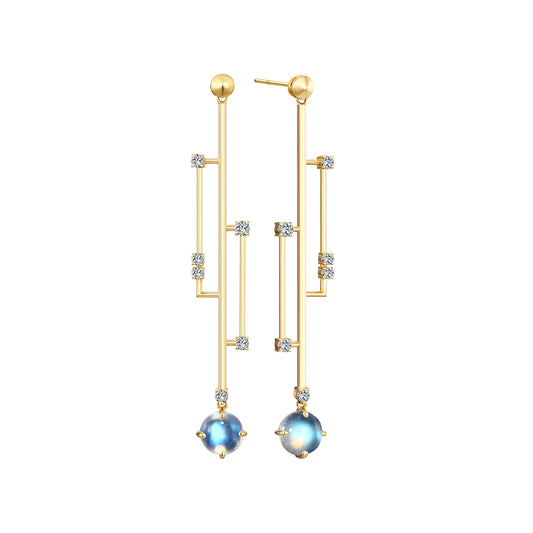 Echo of Starlight | 18K Gold Moonstone Diamonds Earrings