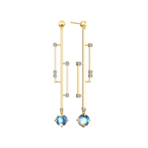 18K Gold Earrings Moonstone Diamonds｜Mystery of the Stars (312)