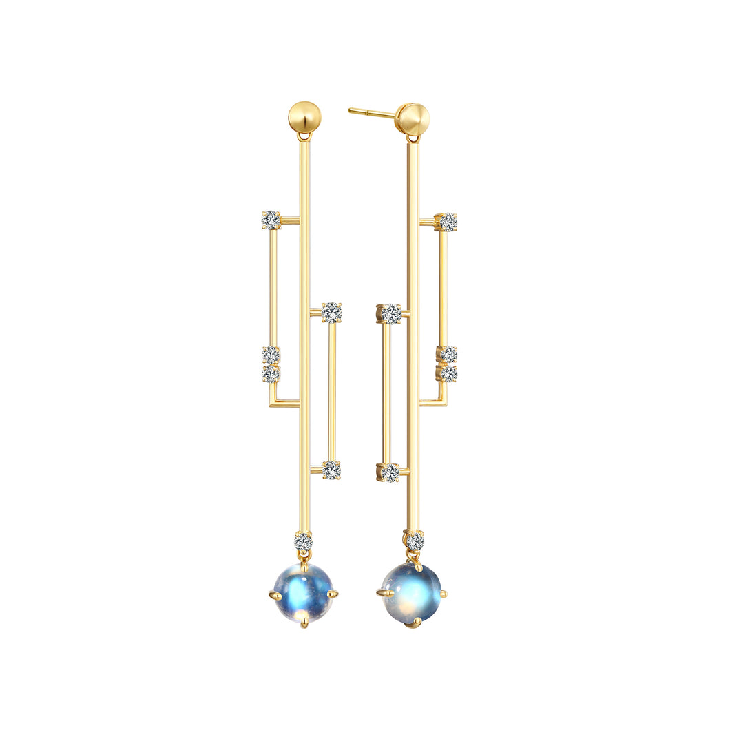 18K Gold Earrings Moonstone Diamonds｜Mystery of the Stars (312)