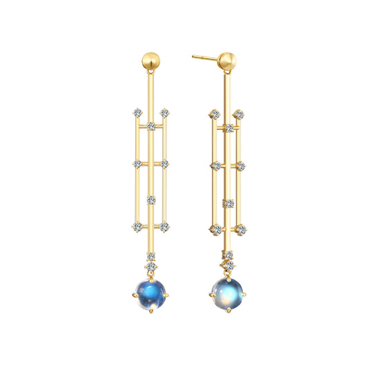 Cross of Stars | 18K Gold Moonstone Diamonds Earrings