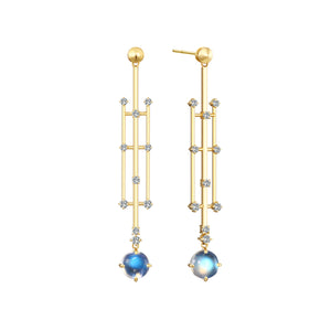 18K Gold Earrings Moonstone Diamonds｜Mystery of the Stars (cross)