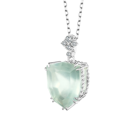 Veil of Watchfulness | 18K Gold Prehnite Diamonds Pendant 