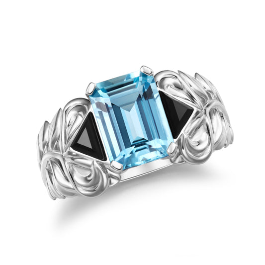 14K Gold Ring Aquamarine Onyx | Regal Elegance
