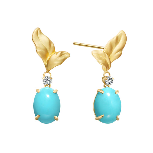 Whisper of First Light | 18K Gold Turquoise Diamonds Earrings