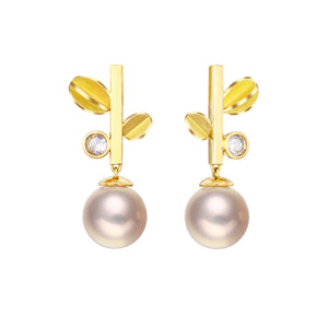 18K Gold Earrings Pearl(purple) Diamond｜Bloom