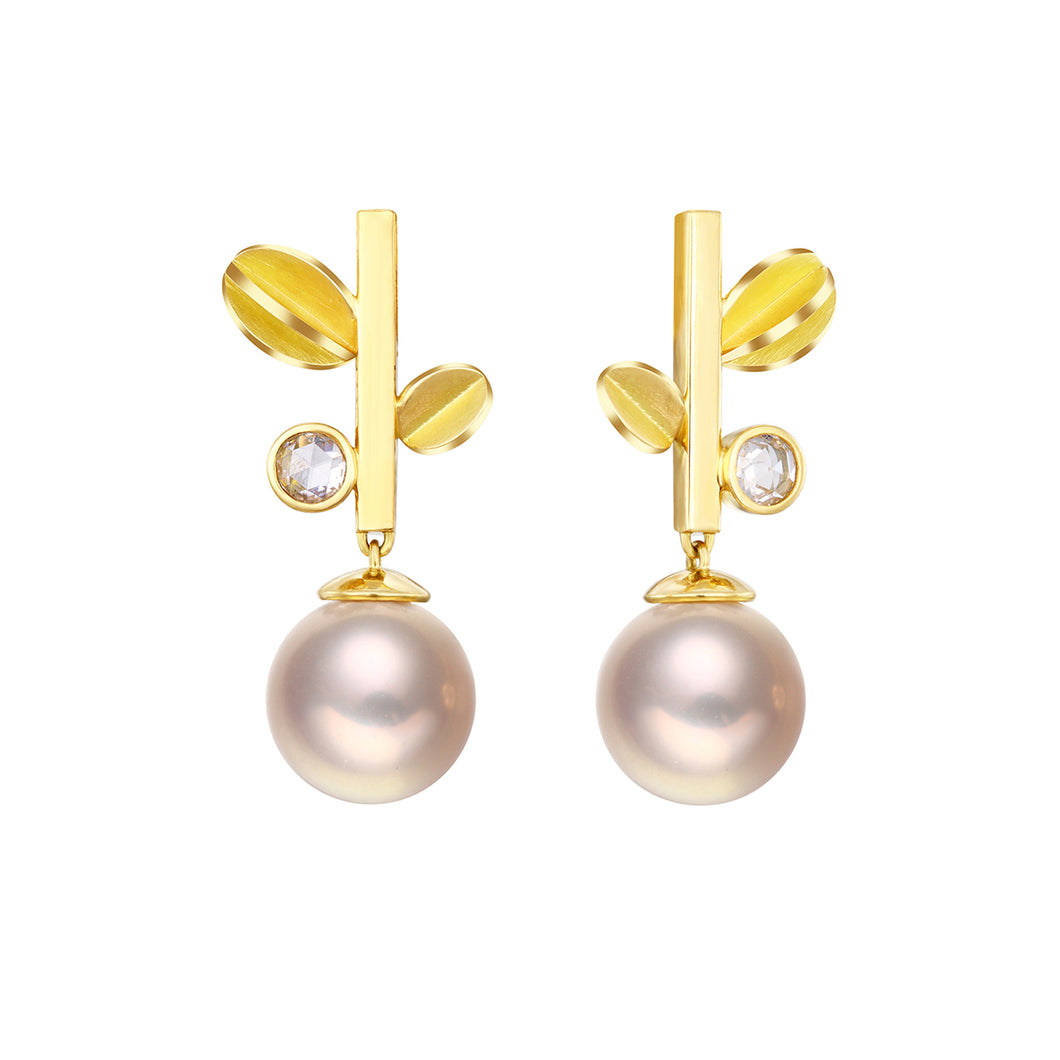 18K Gold Earrings Pearl(purple) Diamond｜Bloom