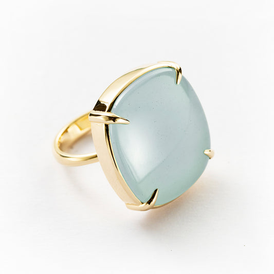 Luminous Horizon | 14K Gold Aquamarine Mother of Pearl Ring