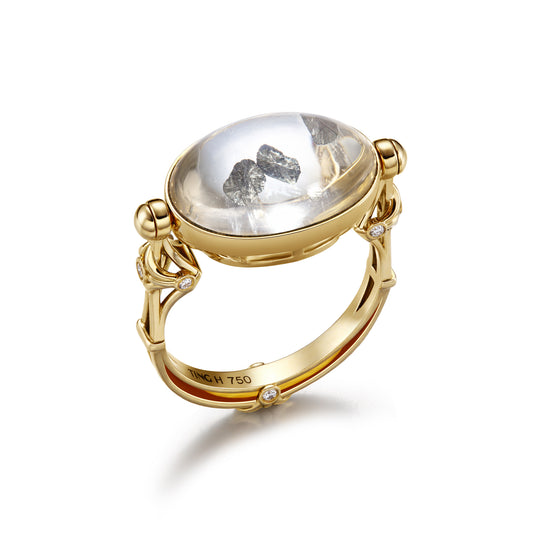 Ginkgo on a Still Lake | 18K Gold Quartz Convertible Ring & Pendant
