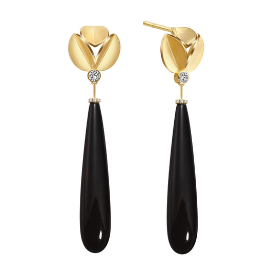 Silent Glow | 18K Gold Onyx Diamonds Earrings