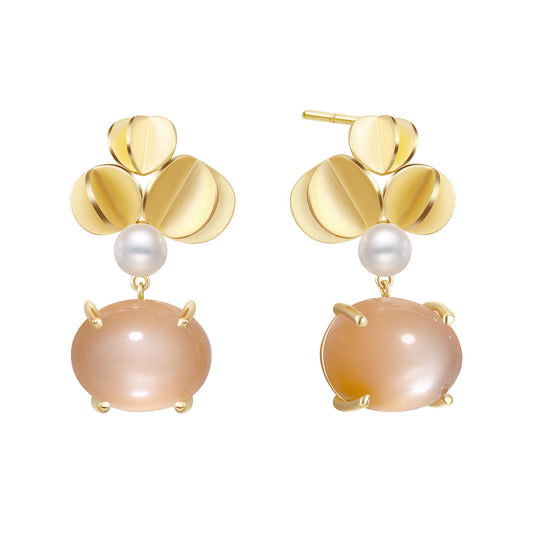 Petal Tale | 18K Gold Pink Moonstone Pearl Earrings