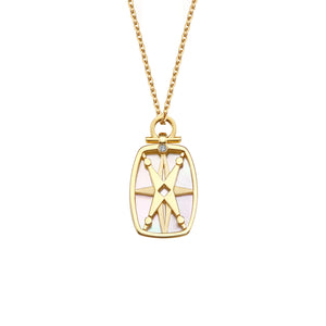 18K Gold Pendant Quartz Diamonds Mother of Pearl｜Inner Compass