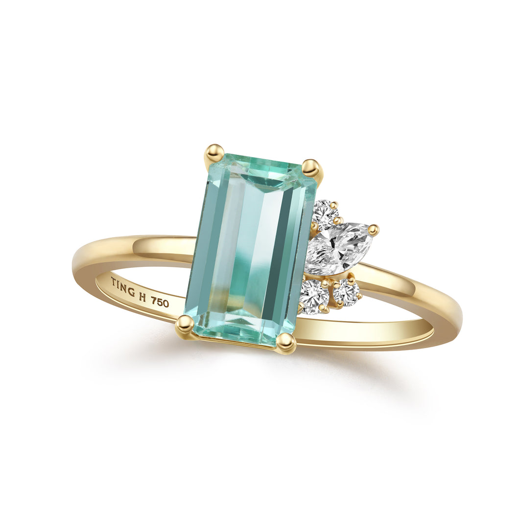 18K金 綠柱石 鑽石 戒指