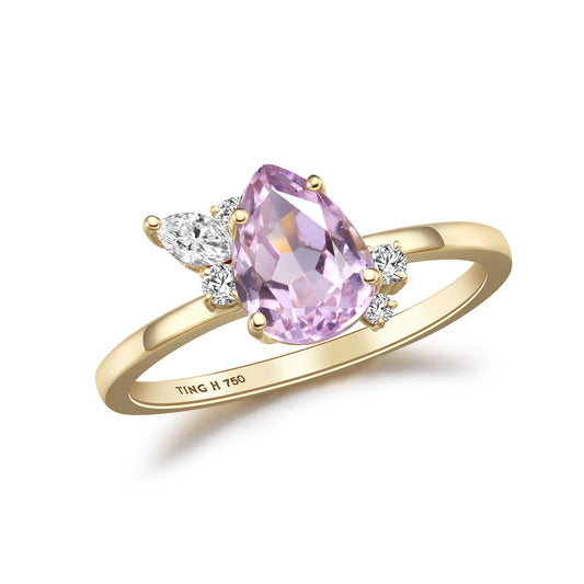 Wings of Tender Light | 18K Gold Kunzite Diamonds Ring
