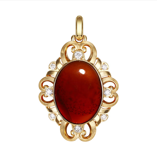 Gilded Gleam | 18K Gold Carnelian Diamond Pendant 
