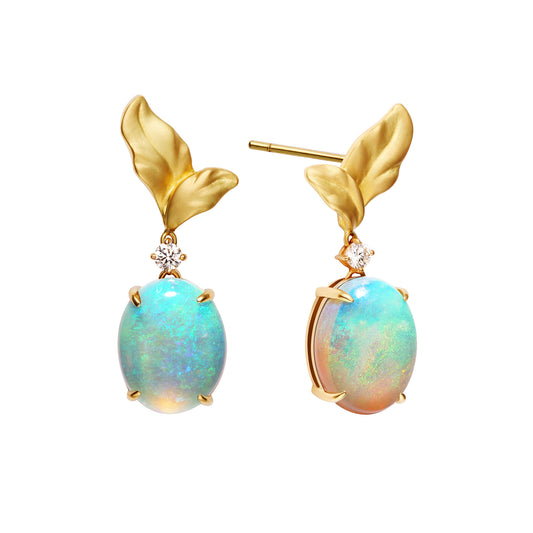 Whisper in Iridescence | 18K Gold Opal Diamonds Earrings
