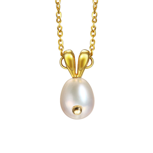 Curious Bunny | 18K Gold Pearl Pendant